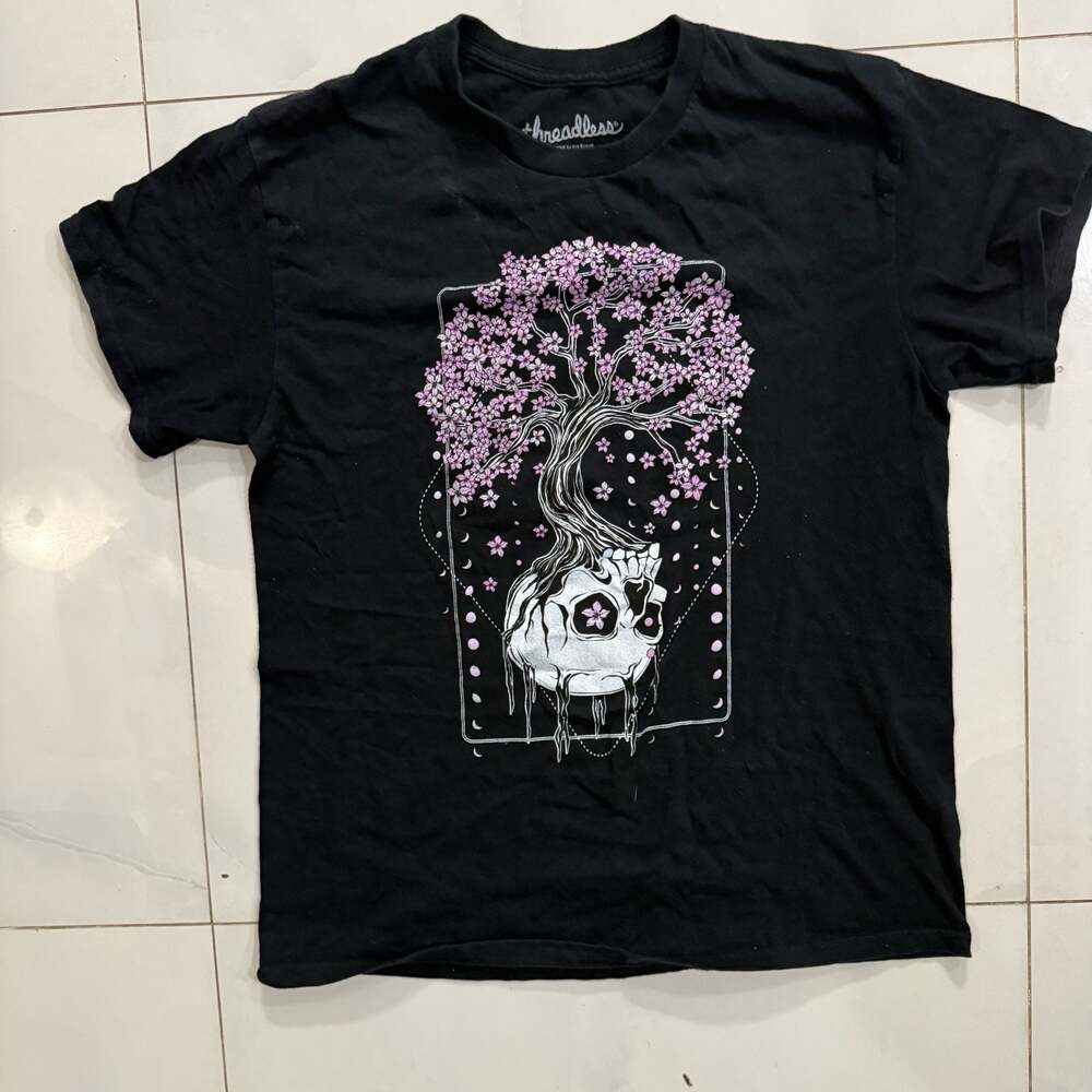 Threadless Afterlife Cherry Blossom Skull T-Shirt - Black - Medium